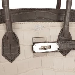 Hermès Hermes Bi-color Birkin 30 Beton And Etain Matte Alligator Palladium Hardware -Online Bag Store H B 231002 4 YH 08