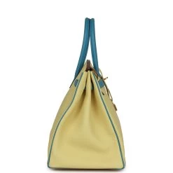 Hermès Pre-owned Hermes Special Order (HSS) Birkin 35 Jaune Poussin And Bleu Paradise Togo Brushed Gold Hardware -Online Bag Store H B 231107 3 04