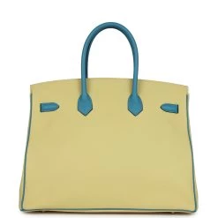 Hermès Pre-owned Hermes Special Order (HSS) Birkin 35 Jaune Poussin And Bleu Paradise Togo Brushed Gold Hardware -Online Bag Store H B 231107 3 05