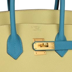 Hermès Pre-owned Hermes Special Order (HSS) Birkin 35 Jaune Poussin And Bleu Paradise Togo Brushed Gold Hardware -Online Bag Store H B 231107 3 08