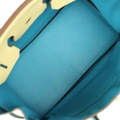 Hermès Pre-owned Hermes Special Order (HSS) Birkin 35 Jaune Poussin And Bleu Paradise Togo Brushed Gold Hardware -Online Bag Store H B 231107 3 09