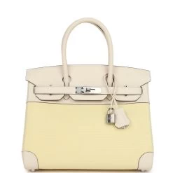 Hermès Hermes Birkin 30 Nata Swift And Jaune Poussin Toile Palladium Hardware