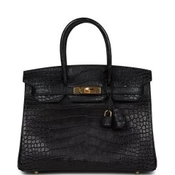 Hermès Hermes Birkin 30 Black Matte Alligator Gold Hardware
