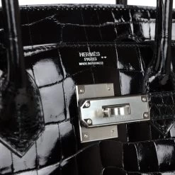 Hermès Hermes Birkin 30 Black Shiny Crocodile Niloticus Palladium Hardware -Online Bag Store H B 240117 2 DM 08