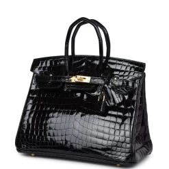 Hermès Hermes Birkin 25 Black Shiny Niloticus Crocodile Gold Hardware -Online Bag Store H B 240205 4 03