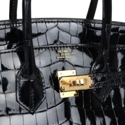 Hermès Hermes Birkin 25 Black Shiny Niloticus Crocodile Gold Hardware -Online Bag Store H B 240205 4 08