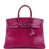Hermès Hermes Birkin 35 Rose Sheherazade Shiny Porosus Crocodile Palladium Hardware