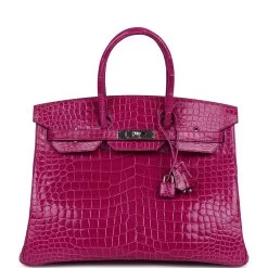 Hermès Hermes Birkin 35 Rose Sheherazade Shiny Porosus Crocodile Palladium Hardware