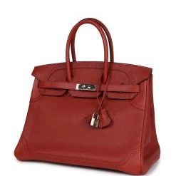 Hermès Pre-owned Hermes Birkin 35 Ghillies Brique Clemence And Evercolor Palladium Hardware -Online Bag Store H B 240220 3 SZ 03