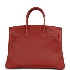 Hermès Pre-owned Hermes Birkin 35 Ghillies Brique Clemence And Evercolor Palladium Hardware -Online Bag Store H B 240220 3 SZ 05