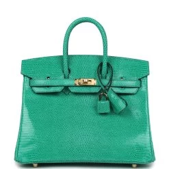 Hermès Hermes Birkin 25 Menthe Varanus Niloticus Lizard Gold Hardware