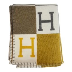 Hermès Hermes "Avalon III" Gris And Soleil Blanket