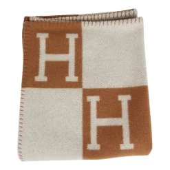 Hermès Hermes "Classic Avalon" Ecru And Camel Blanket