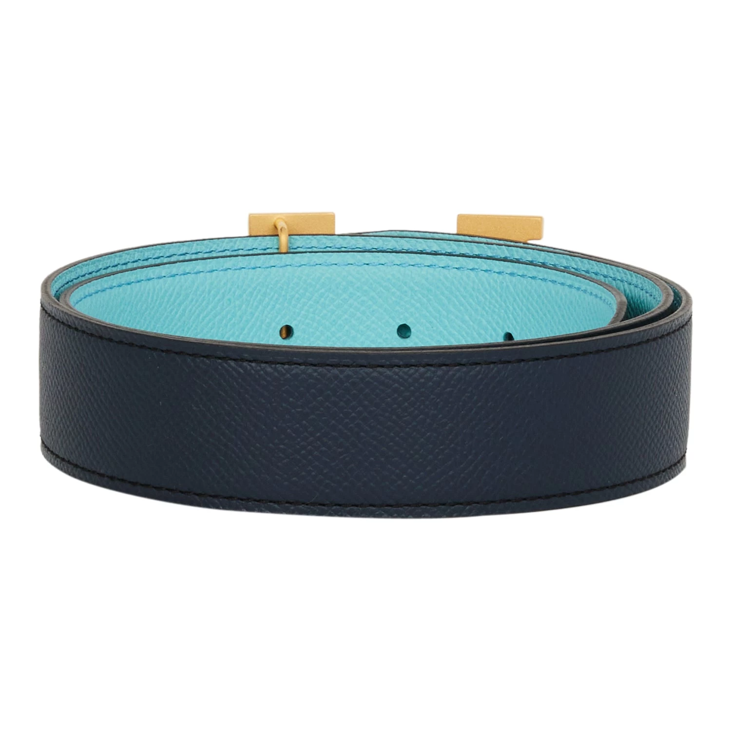 Hermès Hermes 32mm Reversible Bleu Indigo/Bleu Atoll Constance H Belt 75cm Guilloche Gold Buckle 4 Hermès Hermes 32mm Reversible Bleu Indigo/Bleu Atoll Constance H Belt 75cm Guilloche Gold Buckle - Image 2