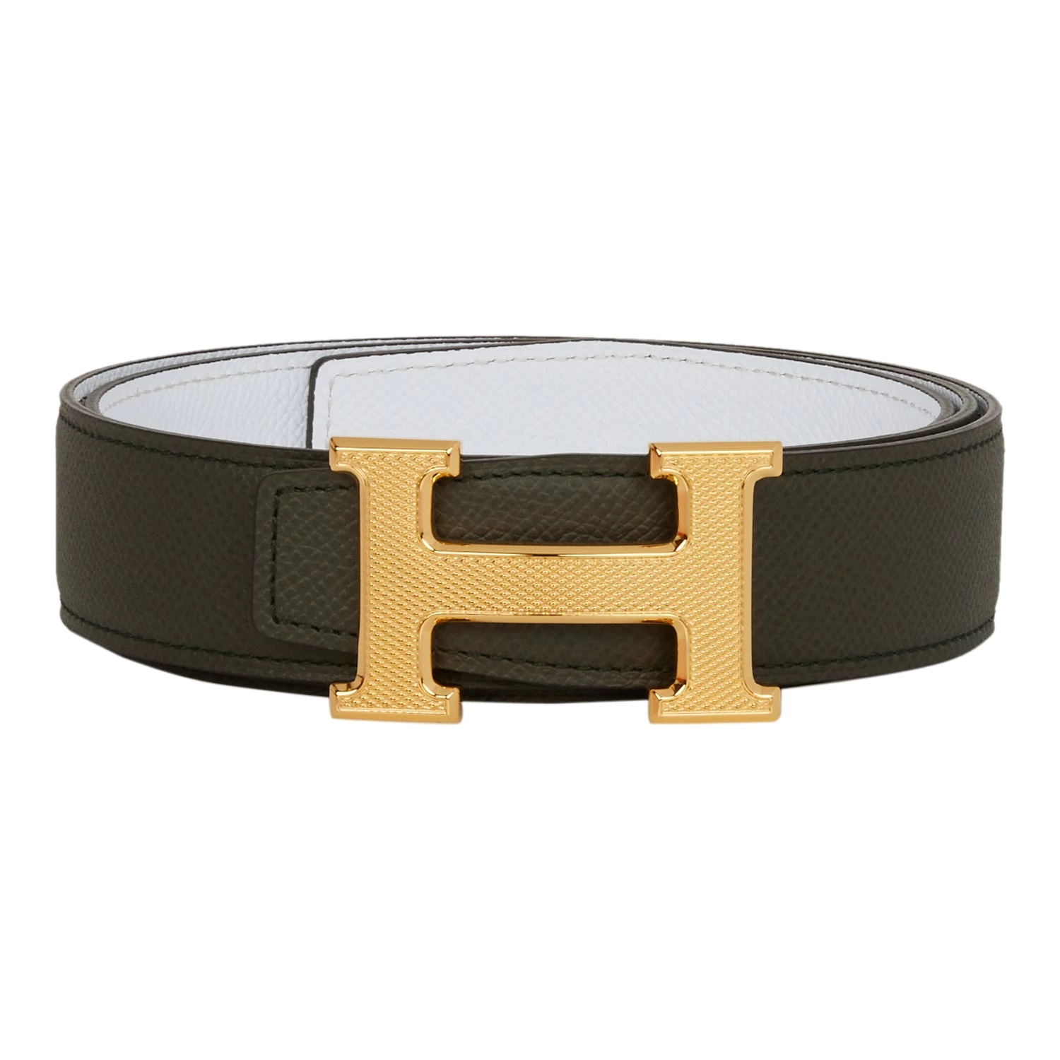 Hermès Hermes 32mm Reversible Vert De Gris/White Constance H Belt 85cm Guilloche Gold Buckle 3 Hermès Hermes 32mm Reversible Vert De Gris/White Constance H Belt 85cm Guilloche Gold Buckle