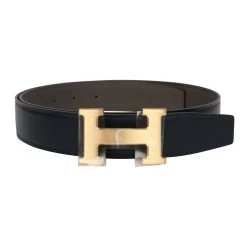 Hermès Hermes 32mm Reversible Bleu Marine/Etain Constance H Belt 80cm Brushed Gold Buckle