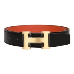 Hermès Hermes 32mm Reversible Black/Orange Constance H Belt 80cm Brushed Gold Buckle