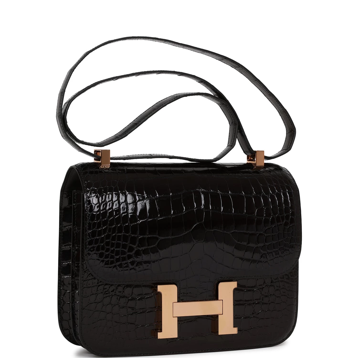 Hermès Hermes Constance 24 Black Shiny Alligator Rose Gold Hardware 4 Hermès Hermes Constance 24 Black Shiny Alligator Rose Gold Hardware - Image 2