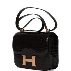 Hermès Hermes Constance 24 Black Shiny Alligator Rose Gold Hardware 16 Hermès Hermes Constance 24 Black Shiny Alligator Rose Gold Hardware -Online Bag Store H C 070522 1 RY 05