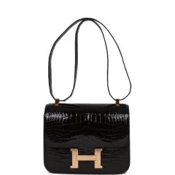 Hermès Hermes Constance 24 Black Shiny Alligator Rose Gold Hardware 18 Hermès Hermes Constance 24 Black Shiny Alligator Rose Gold Hardware -Online Bag Store H C 070522 1 RY 07
