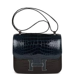 Hermès Hermes Constance 24 Tri-Color Black, Bleu Baltique And Vert Rousseau Shiny Alligator Palladium Hardware
