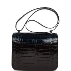 Hermès Hermes Constance 24 Tri-Color Black, Bleu Baltique And Vert Rousseau Shiny Alligator Palladium Hardware -Online Bag Store H C 100422 3 SS 04