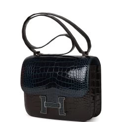 Hermès Hermes Constance 24 Tri-Color Black, Bleu Baltique And Vert Rousseau Shiny Alligator Palladium Hardware -Online Bag Store H C 100422 3 SS 05