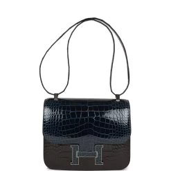 Hermès Hermes Constance 24 Tri-Color Black, Bleu Baltique And Vert Rousseau Shiny Alligator Palladium Hardware -Online Bag Store H C 100422 3 SS 07