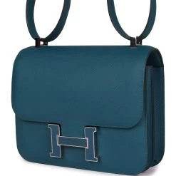 Hermès Pre-owned Hermes Constance 24 Vert Bosphore Epsom Lacquer Palladium Hardware -Online Bag Store H C 231110 1 RL 04