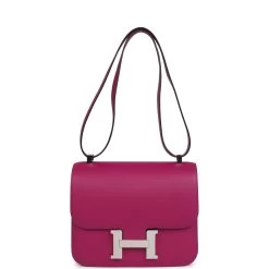 Hermès Pre-owned Hermes Constance 24 Rose Pourpre Evercolor Palladium Hardware -Online Bag Store H C 240222 1 IY 07