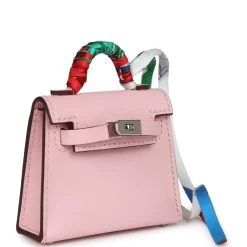 Hermès Hermes Rose Sakura Tadelakt Mini Kelly Twilly Bag Charm Palladium Hardware 11 Hermès Hermes Rose Sakura Tadelakt Mini Kelly Twilly Bag Charm Palladium Hardware -Online Bag Store H CH 231117 1 YW 02