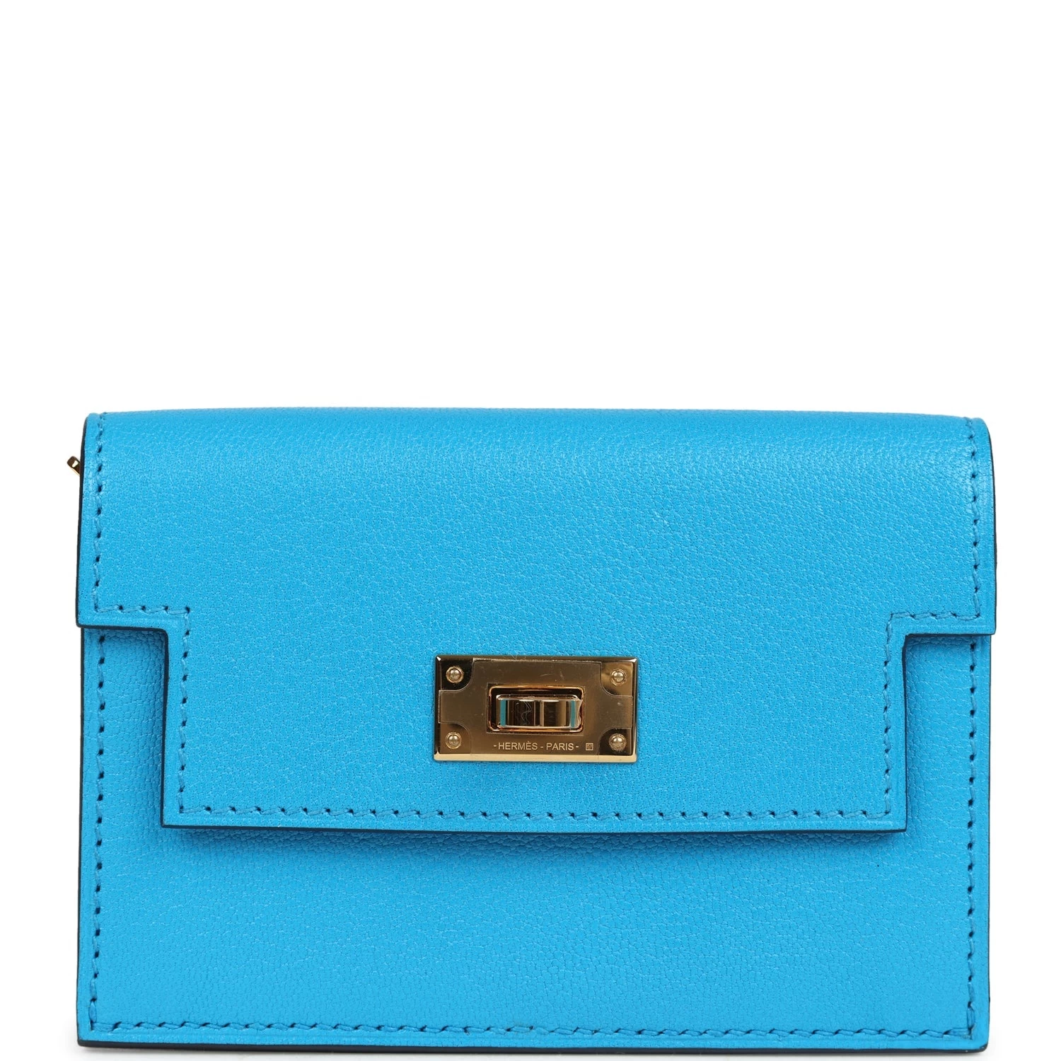 Hermès Hermes Kelly Pocket Slim Wallet Bleu Frida Chevre Gold Hardware 3 Hermès Hermes Kelly Pocket Slim Wallet Bleu Frida Chevre Gold Hardware