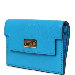 Hermès Hermes Kelly Pocket Slim Wallet Bleu Frida Chevre Gold Hardware 15 Hermès Hermes Kelly Pocket Slim Wallet Bleu Frida Chevre Gold Hardware -Online Bag Store H CH 240102 2 MM 03