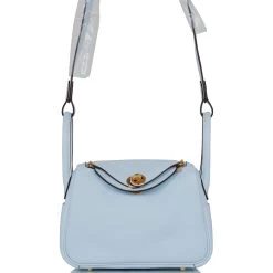 Hermès Hermes Mini Lindy Bleu Brume Swift Gold Hardware