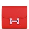 Hermès Pre-owned Hermes Constance Compact Wallet Rouge De Coeur Epsom Rose Sakura Enamel And Palladium Hardware