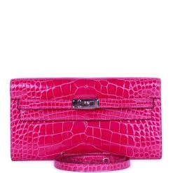 Hermès Pre-owned Hermes Kelly Wallet To Go Rose Scheherazade Shiny Alligator Palladium Hardware
