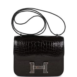 Hermès Hermes Constance 18 Black Shiny Alligator Palladium Tiger's Eye Hardware