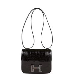 Hermès Hermes Constance 18 Black Shiny Alligator Palladium Tiger's Eye Hardware -Online Bag Store H FBSLG 230224 1 AQZ 07