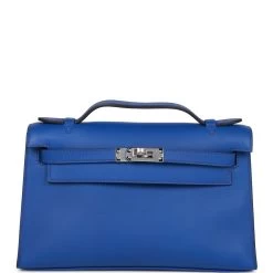 Hermès Hermes Kelly Pochette Bleu Royal Swift Palladium Hardware