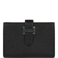 Hermès Hermes Bearn Card Holder Wallet Black Chevre Palladium Hardware