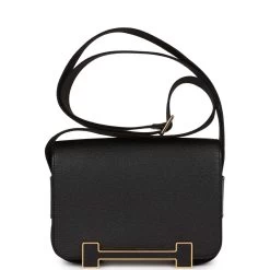 Hermès Hermes Geta Black Chevre Gold Hardware