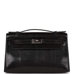 Hermès Hermes Kelly Pochette Black Lizard Ruthenium Hardware