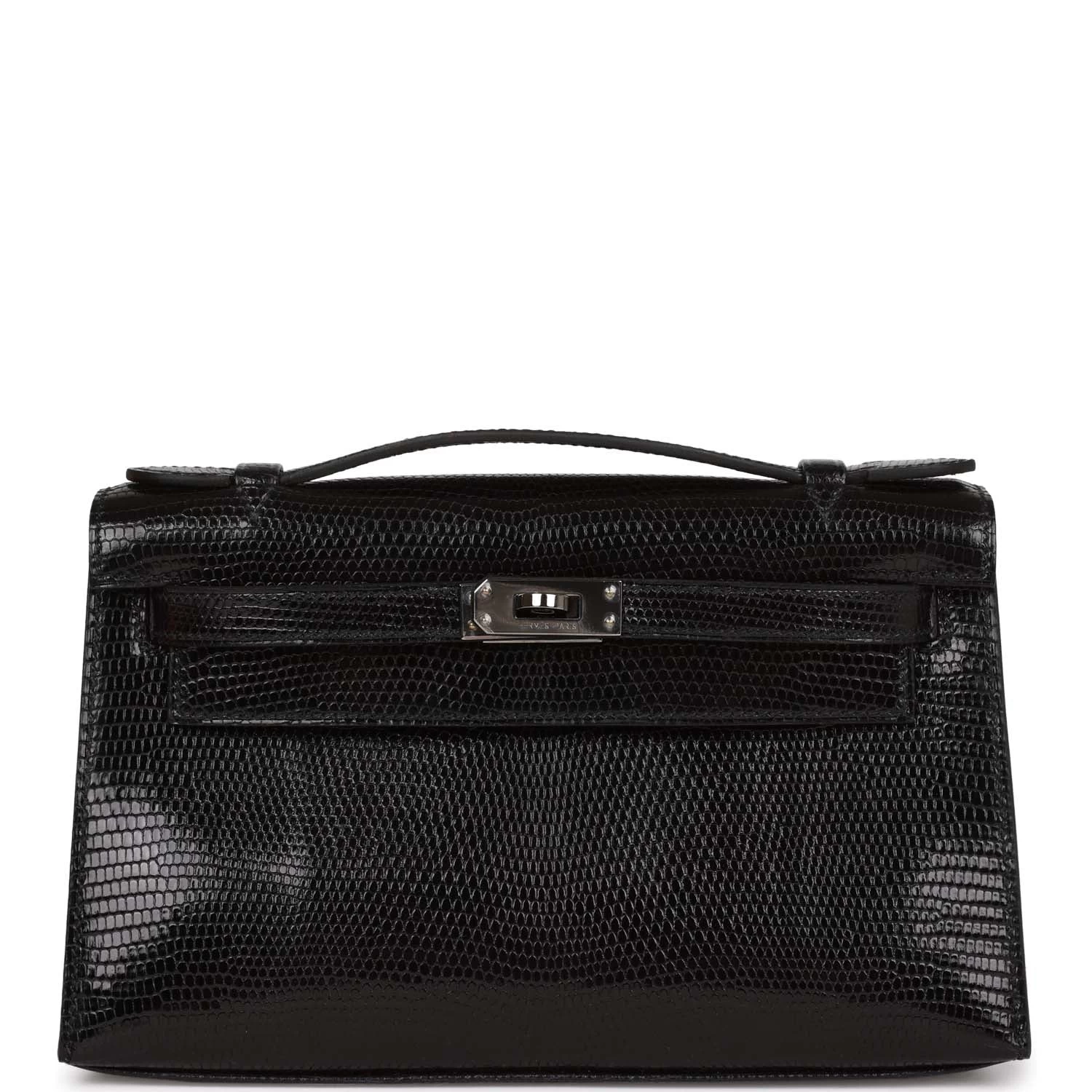 Hermès Hermes Kelly Pochette Black Lizard Ruthenium Hardware 3 Hermès Hermes Kelly Pochette Black Lizard Ruthenium Hardware