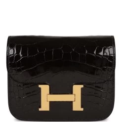 Hermès Hermes Constance Slim Wallet Shiny Black Alligator Gold Hardware
