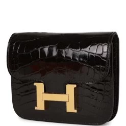 Hermès Hermes Constance Slim Wallet Shiny Black Alligator Gold Hardware -Online Bag Store H FBSLG 230322 1 RT 03