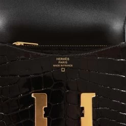 Hermès Hermes Constance Slim Wallet Shiny Black Alligator Gold Hardware -Online Bag Store H FBSLG 230322 1 RT 08