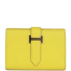 Hermès Hermes Bearn Mini Wallet Lime Chevre Mysore Palladium Hardware