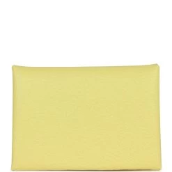 Hermès Hermes Calvi Duo Compact Card Holder Limoncello Chevre Mysore Palladium Hardware