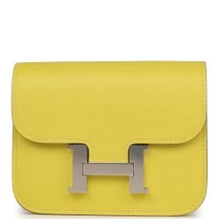 Hermès Hermes Constance Slim Wallet Lime Evercolor Palladium Hardware