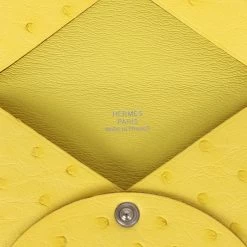 Hermès Hermes Calvi Card Holder Jaune Citron Ostrich Palladium Hardware -Online Bag Store H FBSLG 230825 1 08